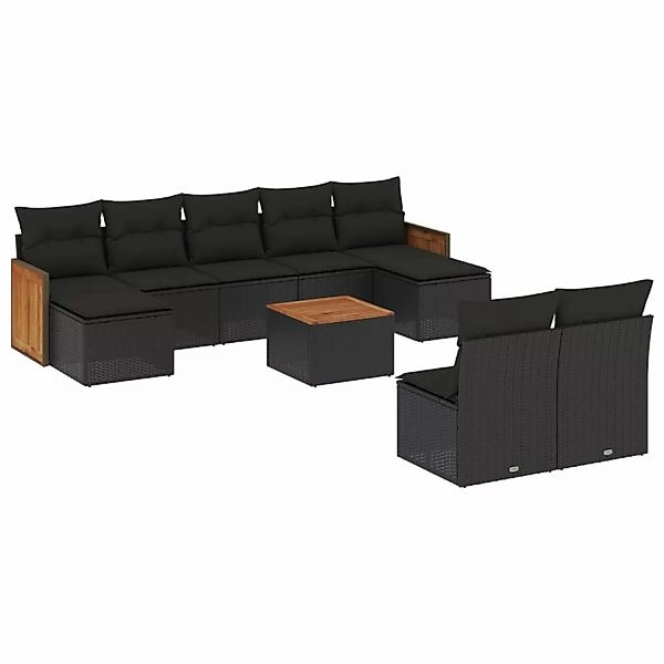 vidaXL 10-tlg Garten-Sofagarnitur mit Kissen Schwarz Poly Rattan Modell 108 günstig online kaufen