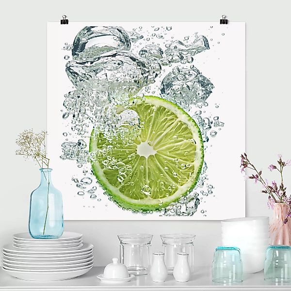 Poster Küche - Quadrat Lime Bubbles günstig online kaufen