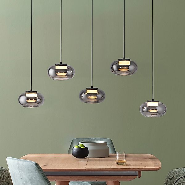 SCHÖNER WOHNEN LED-Hängelampe Sia, 5-fl., rauchgrau, 3.000 K günstig online kaufen