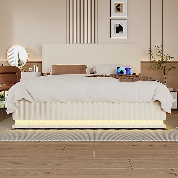 Celya Polsterbett Doppelbett mit USB Type C Ladefunktion und LED Beleuchtun günstig online kaufen