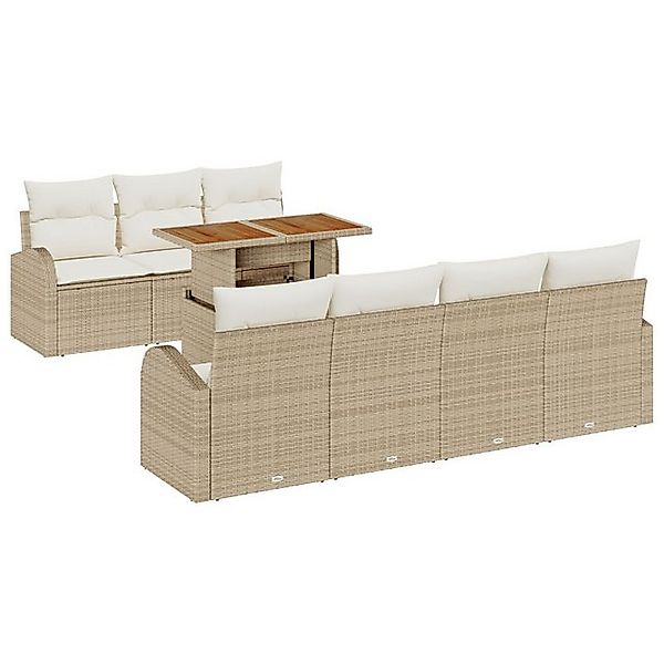 vidaXL Loungesofa 8-tlg. Garten-Essgruppe mit Kissen Beige Poly Rattan, 8 T günstig online kaufen