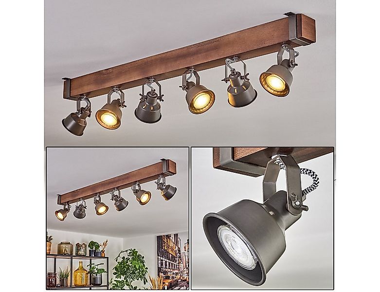 hofstein Deckenleuchte Deckenlampe aus Metall/Holz in Grau/Dunkelbraun, ohn günstig online kaufen