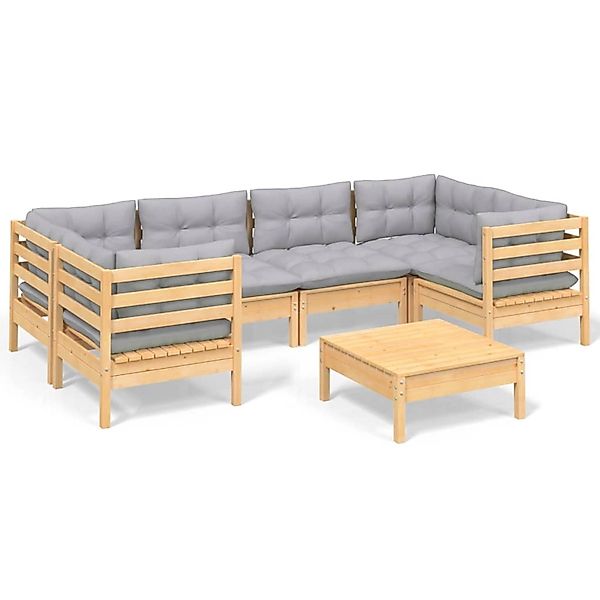 vidaXL 7-Tlg Garten-Lounge-Set mit Grauen Kissen Kiefernholz 3097300 günstig online kaufen