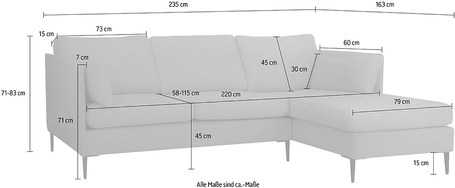 Leonique Ecksofa »Light L-Form«, inklusive loser Zierkissen, mit schmalen A günstig online kaufen