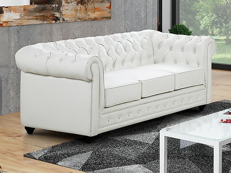 Sofa 3-Sitzer - Kunstleder - Weiß - CHESTERFIELD günstig online kaufen
