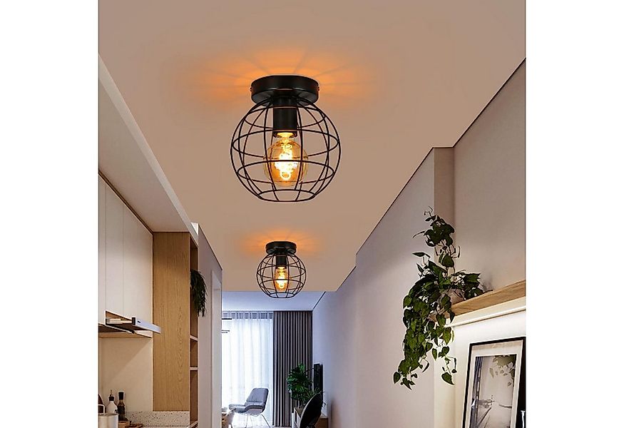 Nettlife Deckenleuchte Vintage Schwarz Metall E27 Rund für Flur Wohnnen, In günstig online kaufen