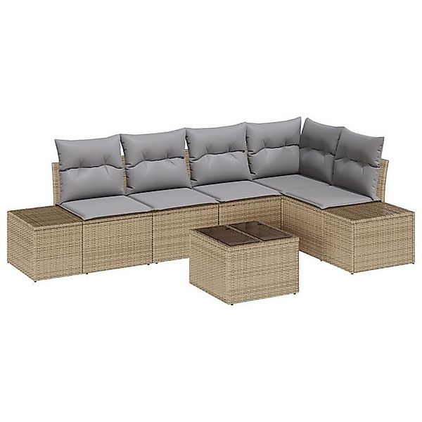 vidaXL Loungesofa 6-tlg. Garten-Sofagarnitur mit Kissen Schwarz Poly Rattan günstig online kaufen