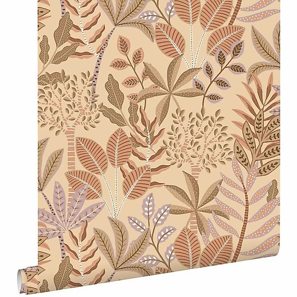 ESTAhome Tapete Blätter Beige Terrakottarosa und Violett 50 x 900 cm 139679 günstig online kaufen