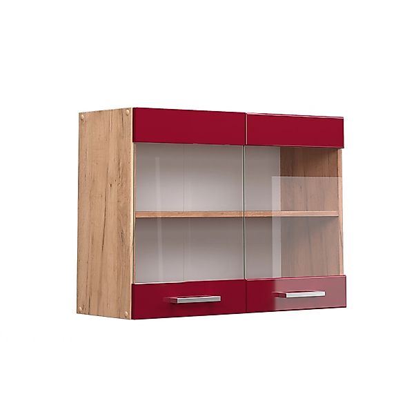 Vicco Küchenglasschrank R-Line Bordeaux Hochglanz/Goldkraft Eiche 80 cm günstig online kaufen