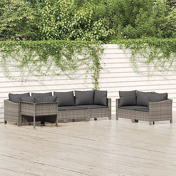 Vidaxl 7-tlg. Garten-lounge-set Mit Kissen Grau Poly Rattan günstig online kaufen