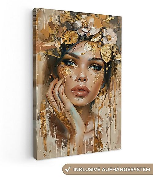 OneMillionCanvasses® Leinwandbild Frau - Blumen - Gold - Porträt, Fotodruck günstig online kaufen