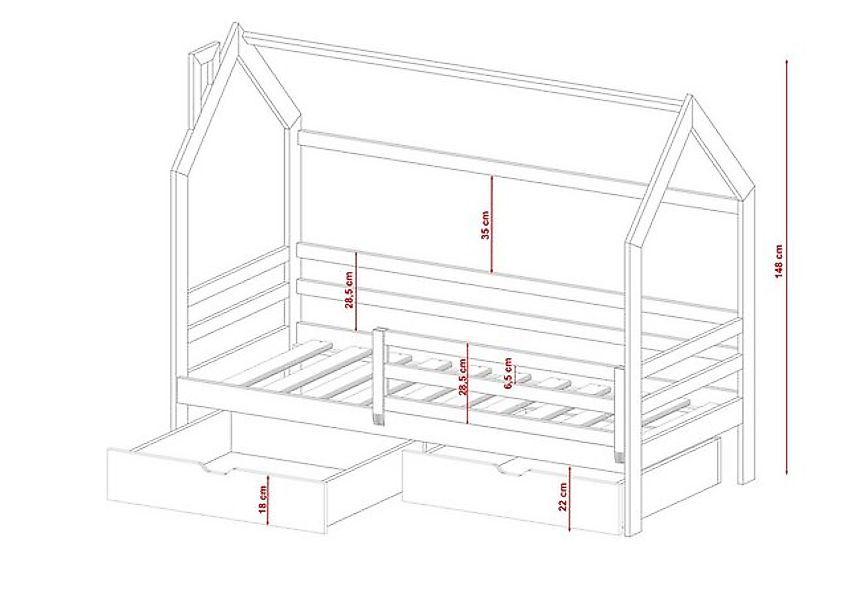 Fun Möbel Hausbett Kinderbett BELLI in 2 Farben (in 2 Farben in größe 90x20 günstig online kaufen