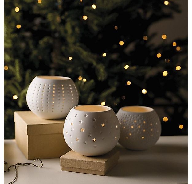 Räder Windlicht Design Teelichthalter Lichttasse Lochlinien Weiß (9cm) günstig online kaufen