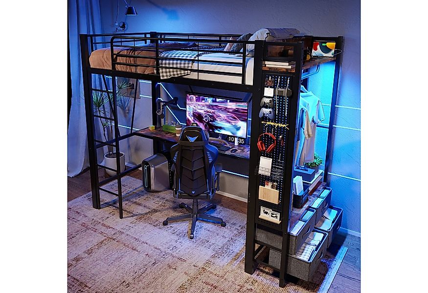 MODFU Kinderbett aus Eisen, Mit Trockenstab, Einlegeböden, 4 Schubladen (mi günstig online kaufen