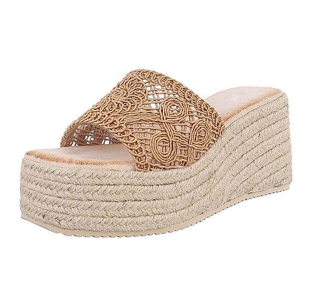 Ital-Design Wedge-Pantoletten mit Stickerei für Damen – Beige Plateausandal günstig online kaufen