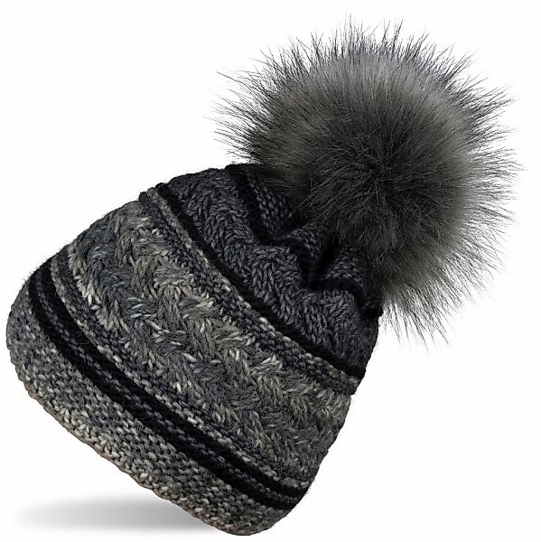 styleBREAKER Bommelmütze "Strick Bommelmütze mit buntem Mustermix" 1 Stk. günstig online kaufen