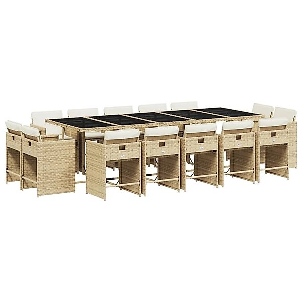 vidaXL 15-tlg Garten-Essgruppe mit Kissen Beige Poly Rattan Modell 1 günstig online kaufen