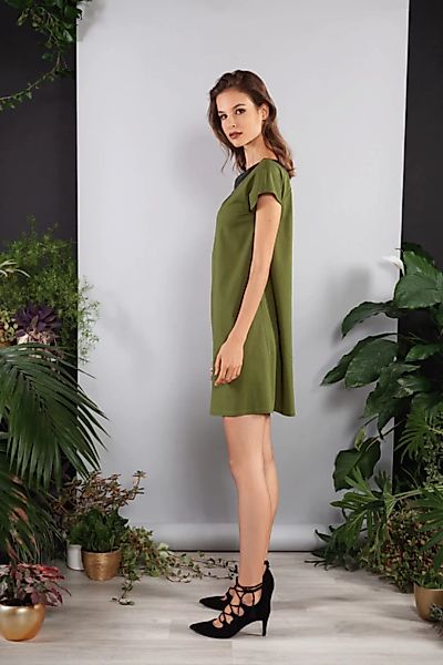 Kurzes Kleid Gerade Grün Viskose Kurzarm günstig online kaufen
