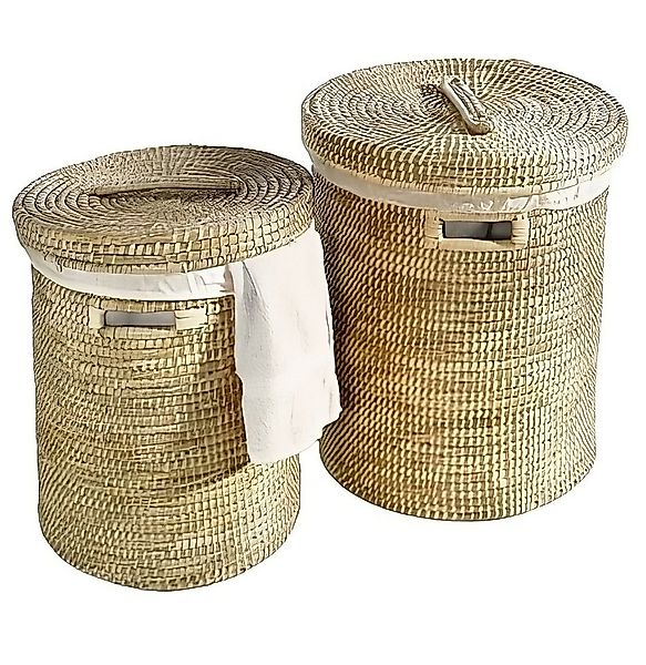 Dekoleidenschaft Wäschekorb aus Seegras mit Deckel, Wäschesammler mit Texti günstig online kaufen