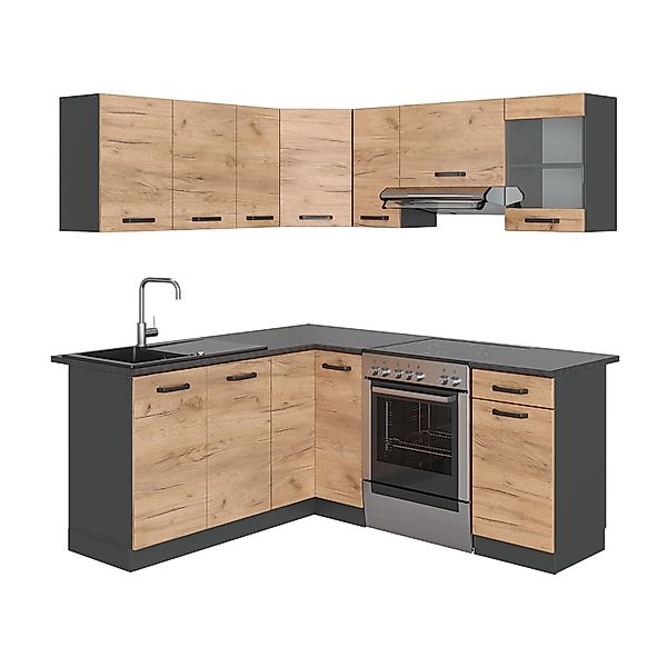 Vicco Rick Eckküche Anthrazit/Goldkraft Eiche 187 x 167 cm AP SchwarzRick günstig online kaufen