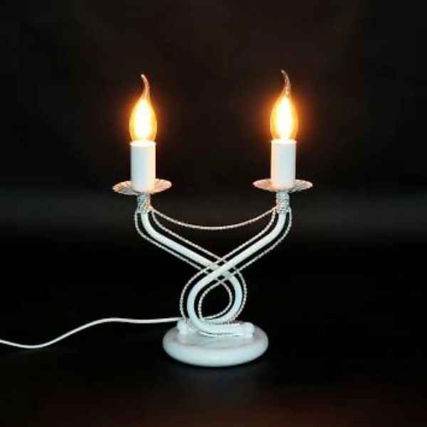 Tischleuchte Weiß Gold Metall 2-flammig E14 Kerzen günstig online kaufen