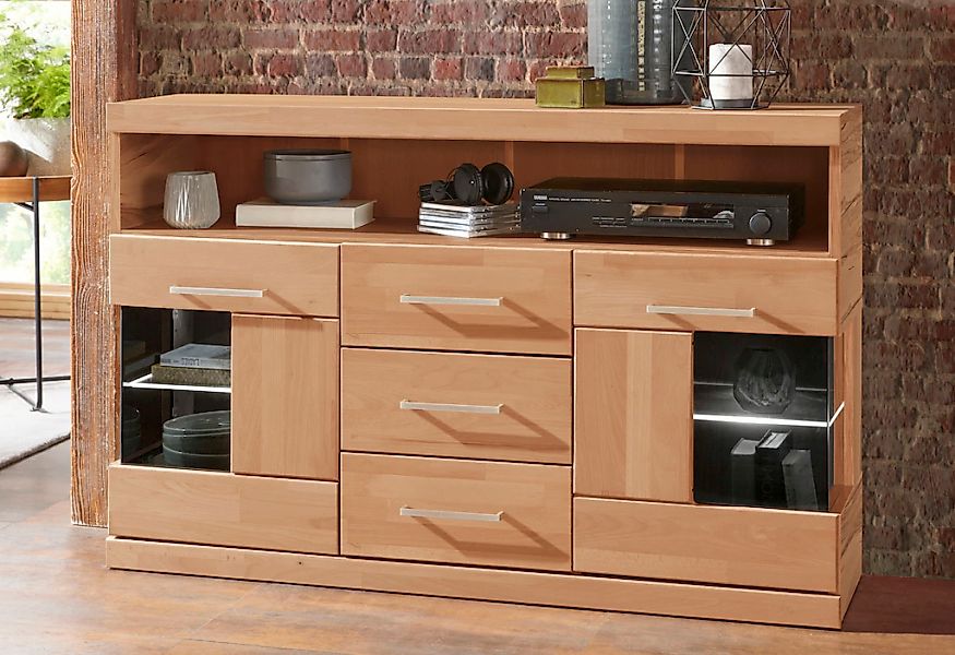 Home affaire Sideboard "Ribe,125cm breit, Fronten Massivholz,5 Fächer,Böden günstig online kaufen