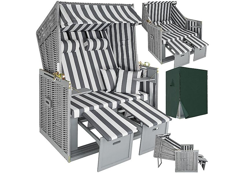 tectake Strandkorb 2-Sitzer mit Polster, verstellbar, inkl. Schutzhülle, ge günstig online kaufen