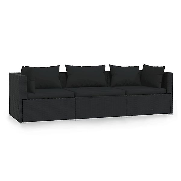 vidaXL 3-Sitzer-Sofa mit Kissen Schwarz Poly Rattan Modell 3 günstig online kaufen