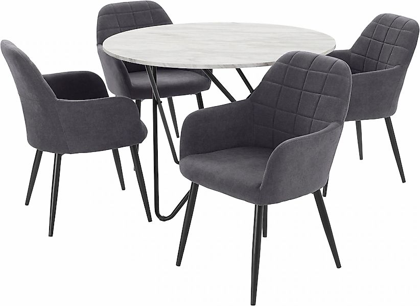 INOSIGN Essgruppe "JonasMara" Set, 5 Stk. tlg. runder Tisch in Marmoroptik günstig online kaufen