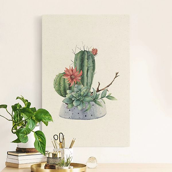 Leinwandbild auf Naturcanvas Aquarell Kakteen Illustration günstig online kaufen