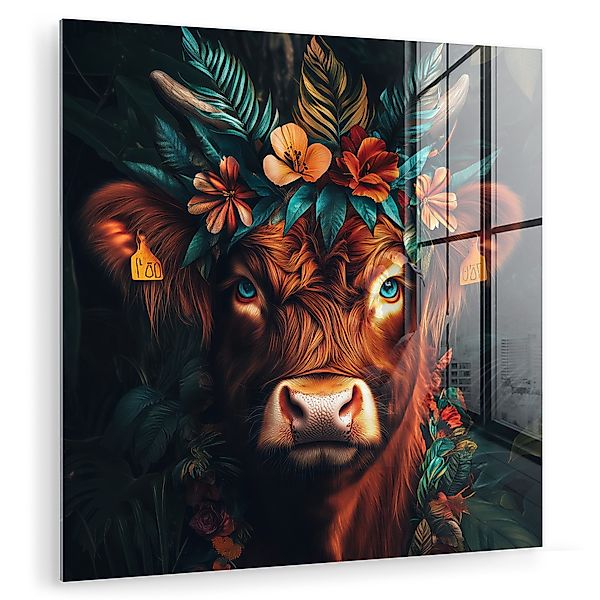 MuchoWow Acrylglasbild Schottischer Highlander - Blumen günstig online kaufen