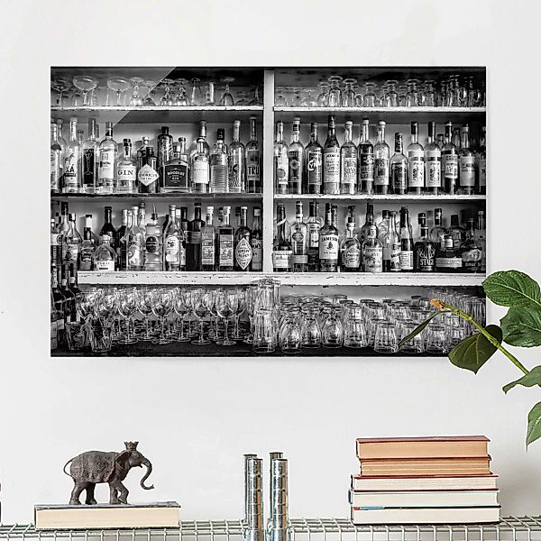 Glasbild - Querformat Bar Schwarz Weiß günstig online kaufen