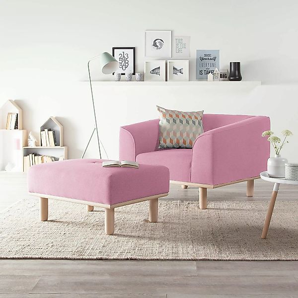 home24 Mørteens Sessel Aya Rose Webstoff mit Hocker 100x72x90 cm (BxHxT) günstig online kaufen