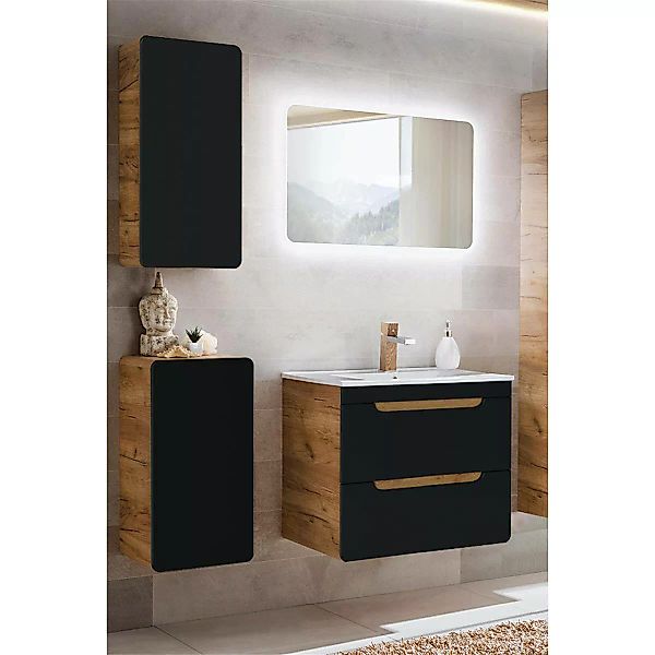 Badezimmermöbel Set in seidenmatt anthrazit mit Wotan Eiche Nb. NEW-LUTON m günstig online kaufen