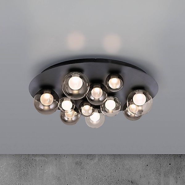 PURE LED-Deckenlampe Popup, grau/rauchgrau, Ø 60 cm, 11-fl. günstig online kaufen