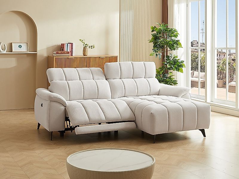 Eckrelaxsofa elektrisch - Ecke rechts - Strukturstoff - Beige - CELTIMO günstig online kaufen