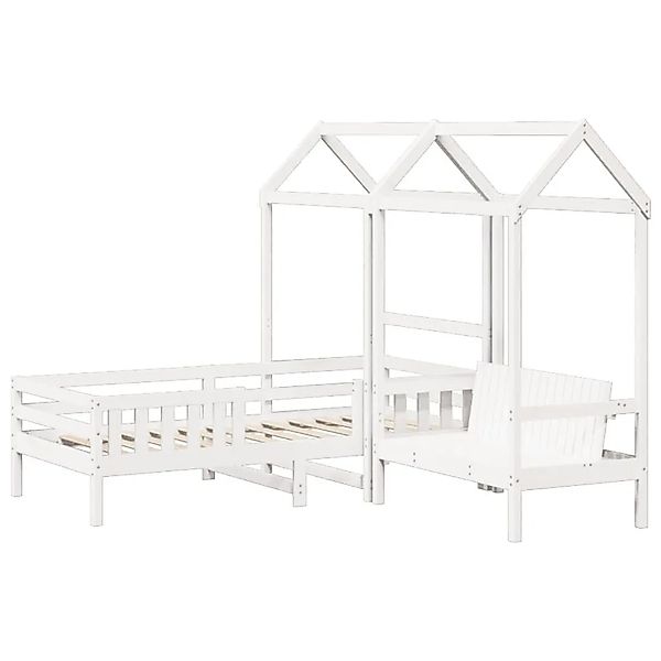 vidaXL Massivholzbett und Bank mit Dach Weiß 75x190 cm Kiefernholz 3282184 günstig online kaufen