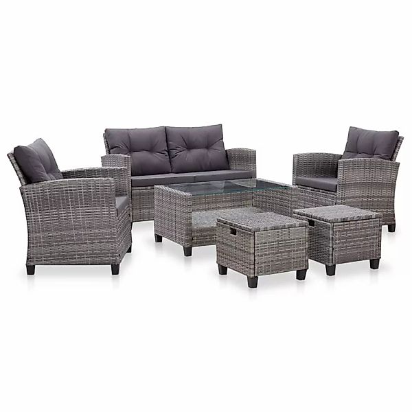6-tlg. Garten-sofagarnitur Mit Auflagen Poly Rattan Dunkelgrau günstig online kaufen