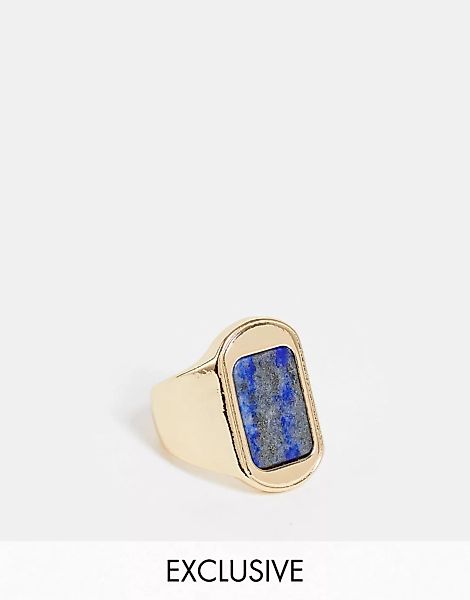 Reclaimed Vintage Inspired – Goldfarbener Siegelring mit Stein in Blau günstig online kaufen