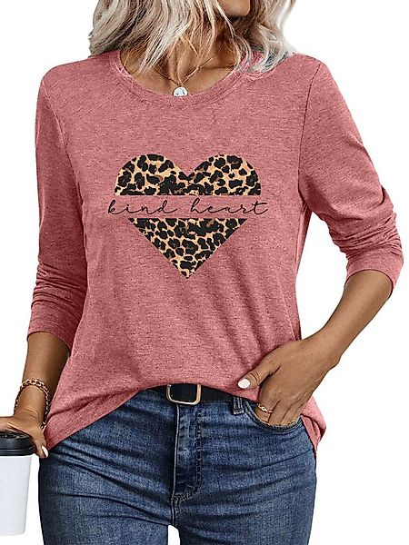 PYLIKE Langarmshirt Bequemes Shirt Damen Basic-Shirt mit Leopardenmuster Pr günstig online kaufen