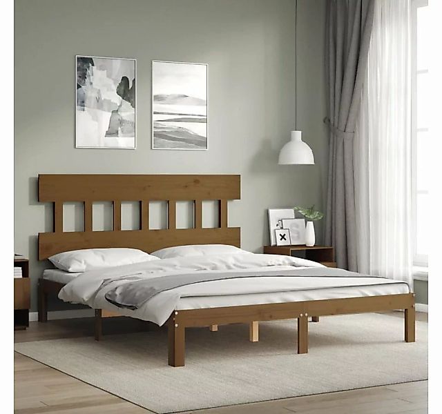 furnicato Bett Massivholzbett mit Kopfteil Honigbraun 160x200 cm günstig online kaufen