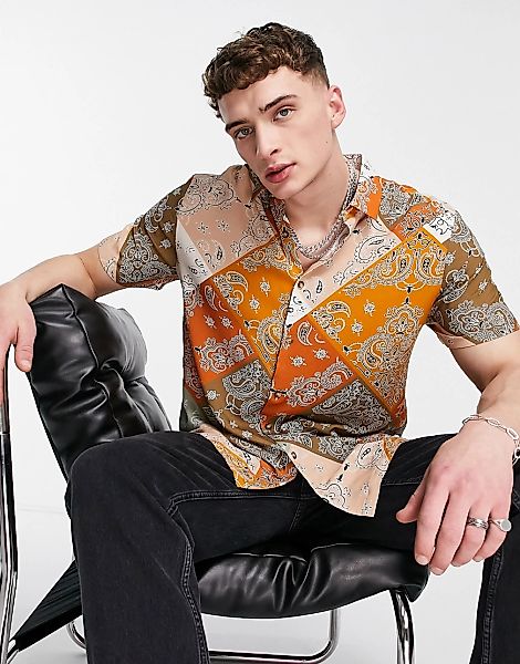 ASOS DESIGN – Legeres Hemd mit Paisley-Bandana-Muster-Braun günstig online kaufen