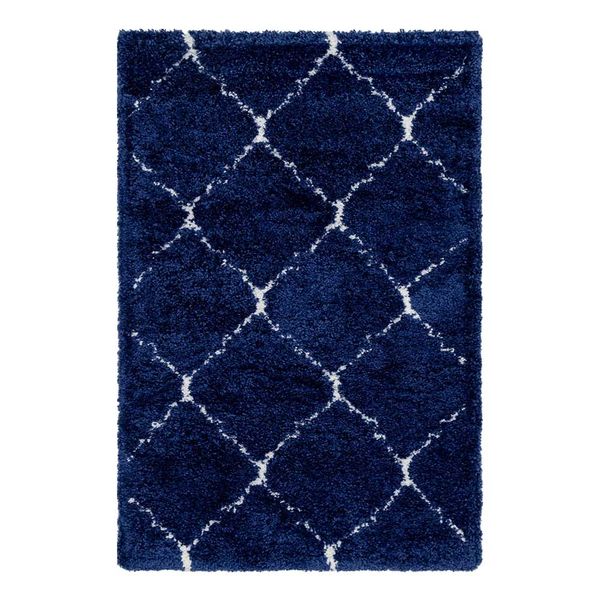 Blauer Shaggy Teppich - Hochflor Kachelmuster günstig online kaufen