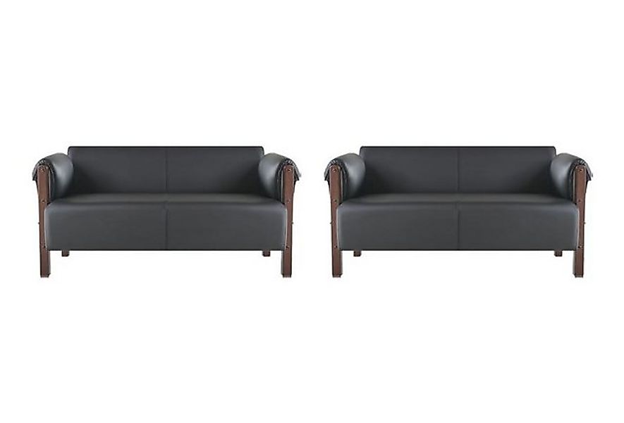 JVmoebel 2-Sitzer Couch Modern Sofa-Set 2-Sitzer Ledersofas Schwarz Holz Le günstig online kaufen