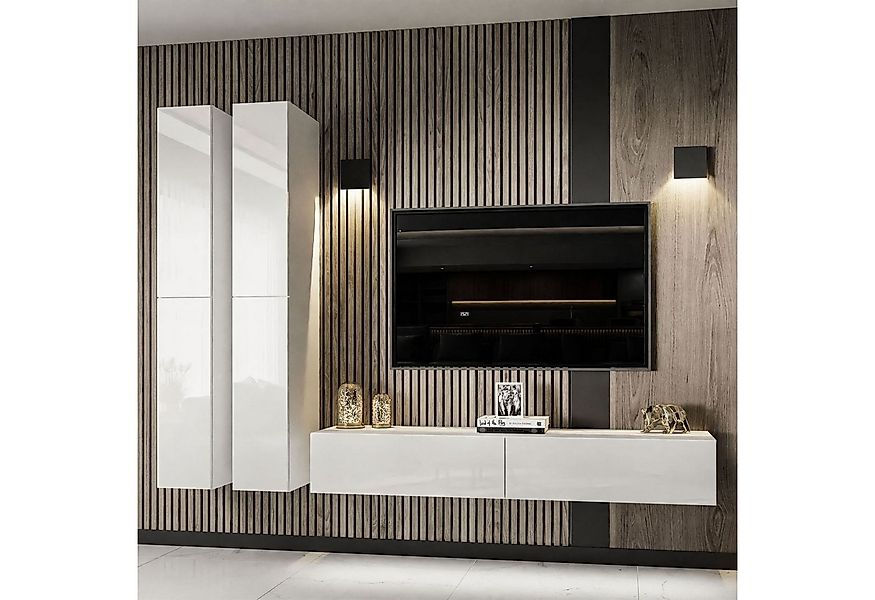 ALLHOUSE24 Wohnwand AURA III 175 cm Breite Hängende Schrankwand weiß Hochgl günstig online kaufen