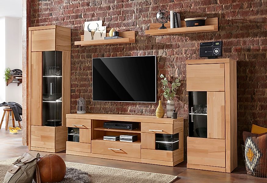 Home affaire Wohnwand "Ribe,Set-5 St.,Oberplatten massiv,viel Stauraum", (S günstig online kaufen