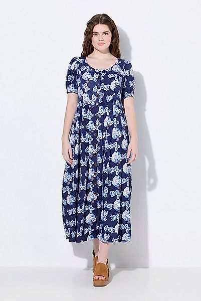 Ulla Popken Dirndl Leinenmix-Maxikleid Rundhals Halbarm Taschen günstig online kaufen