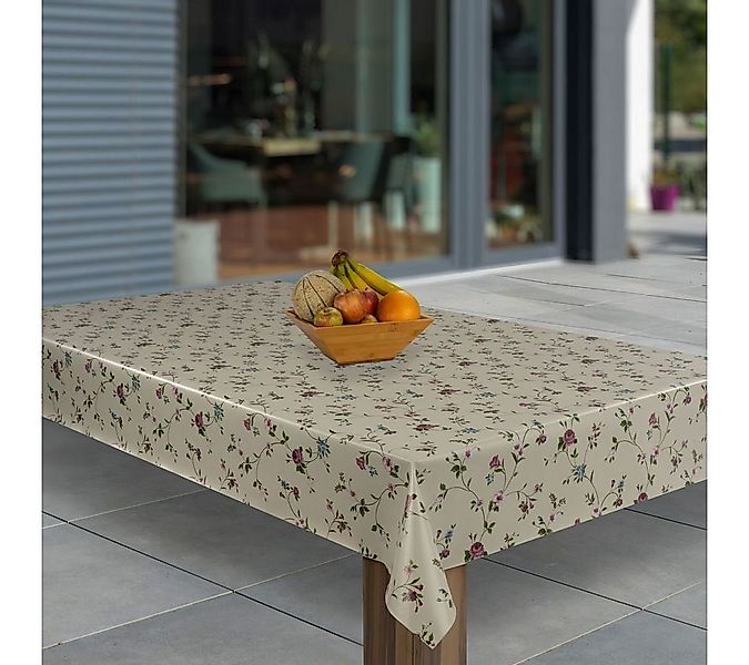 laro Tischdecke Wachstuch-Tischdecken Abwaschbar Beige Blumen Sträucher rec günstig online kaufen