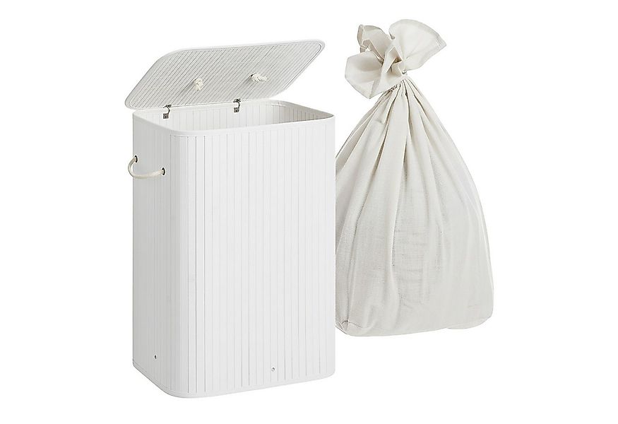 relaxdays Wäschekorb Bambus Wäschekorb mit Deckel, weiß günstig online kaufen