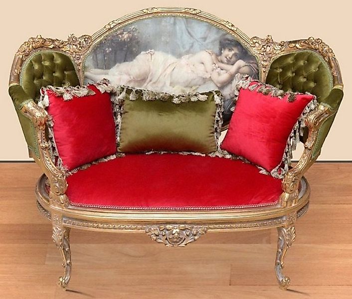 Casa Padrino Sofa Barock Sofa Grün / Rot / Mehrfarbig / Gold - Handgefertig günstig online kaufen